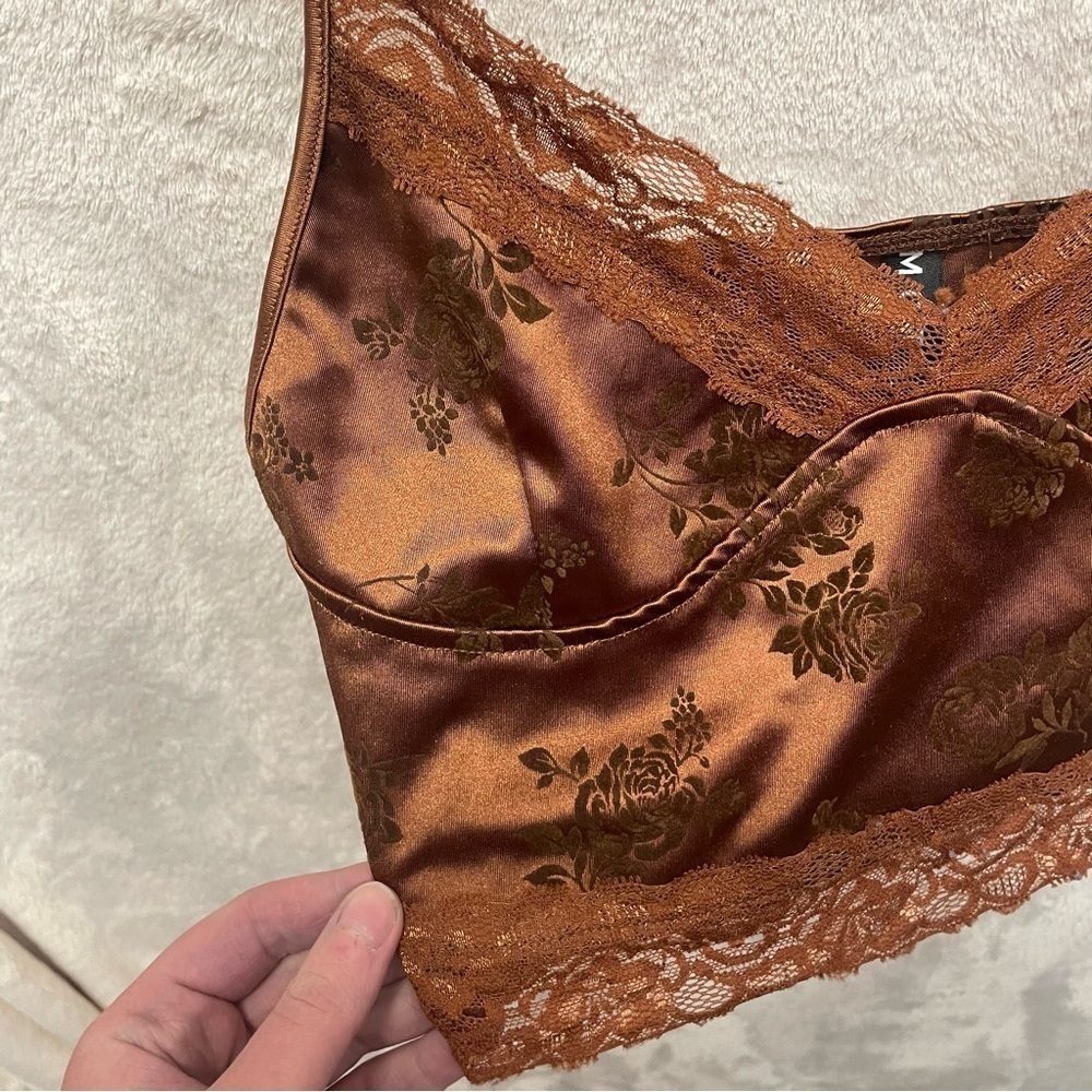 Motel rocks women’s brown satin cami babydoll crop top women’s medium - Picture 3 of 5